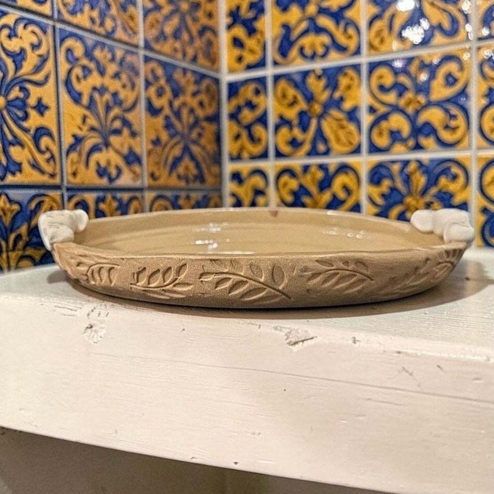 Michoacán Style Mexican Redware Trinket Dish, Vintage Handmade Tray, Centerpiece